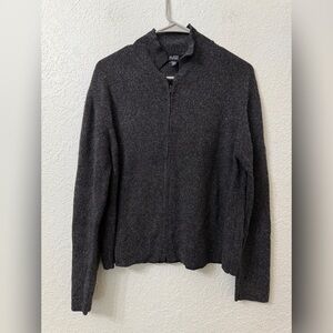 Eileen Fisher - Wool Silk Charcoal Full-Zip Sweater Cardigan - M